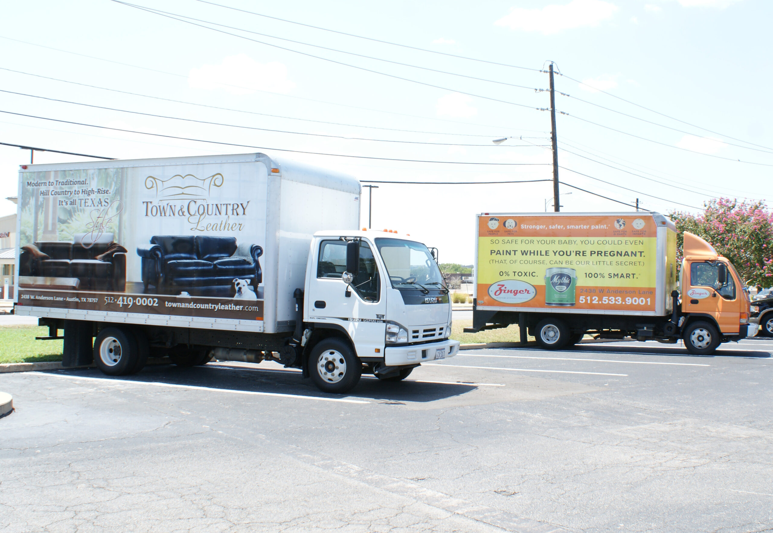 Commercial box truck wraps in Austin TX showcasing custom vehicle advertising graphics by Capital Area