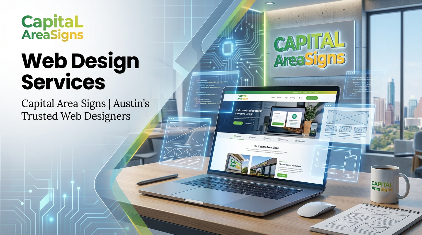 Web design services in Austin TX by Capital Area Signs featuring professional website design on desktop and mobile